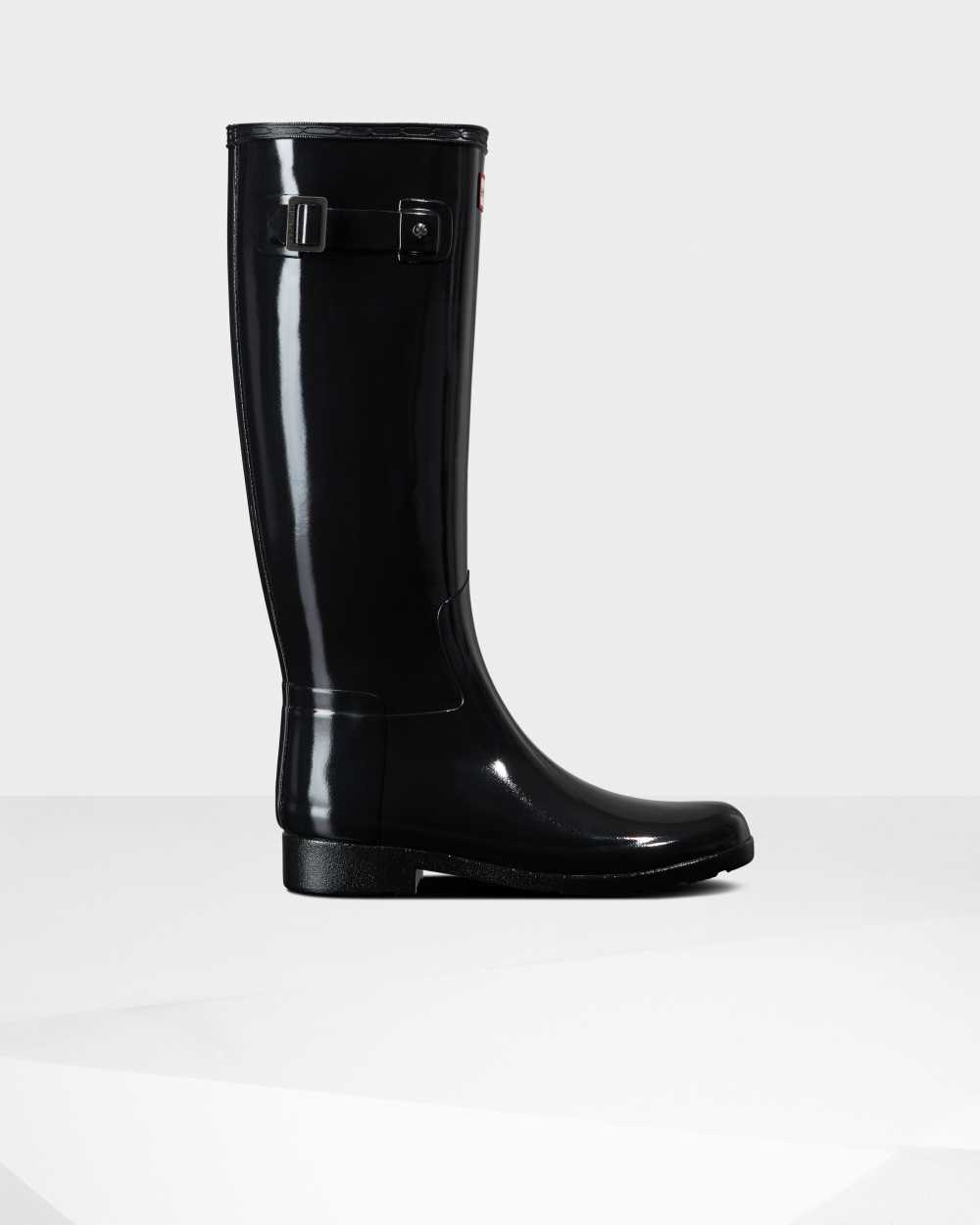 Hunter Refined Slim Fit Tall Gloss Women's Rain Boots NZ-48294M Black